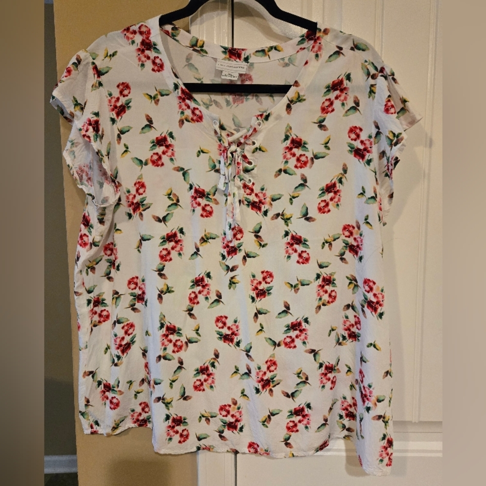 Liz Claiborne Floral White Shirt sz XL